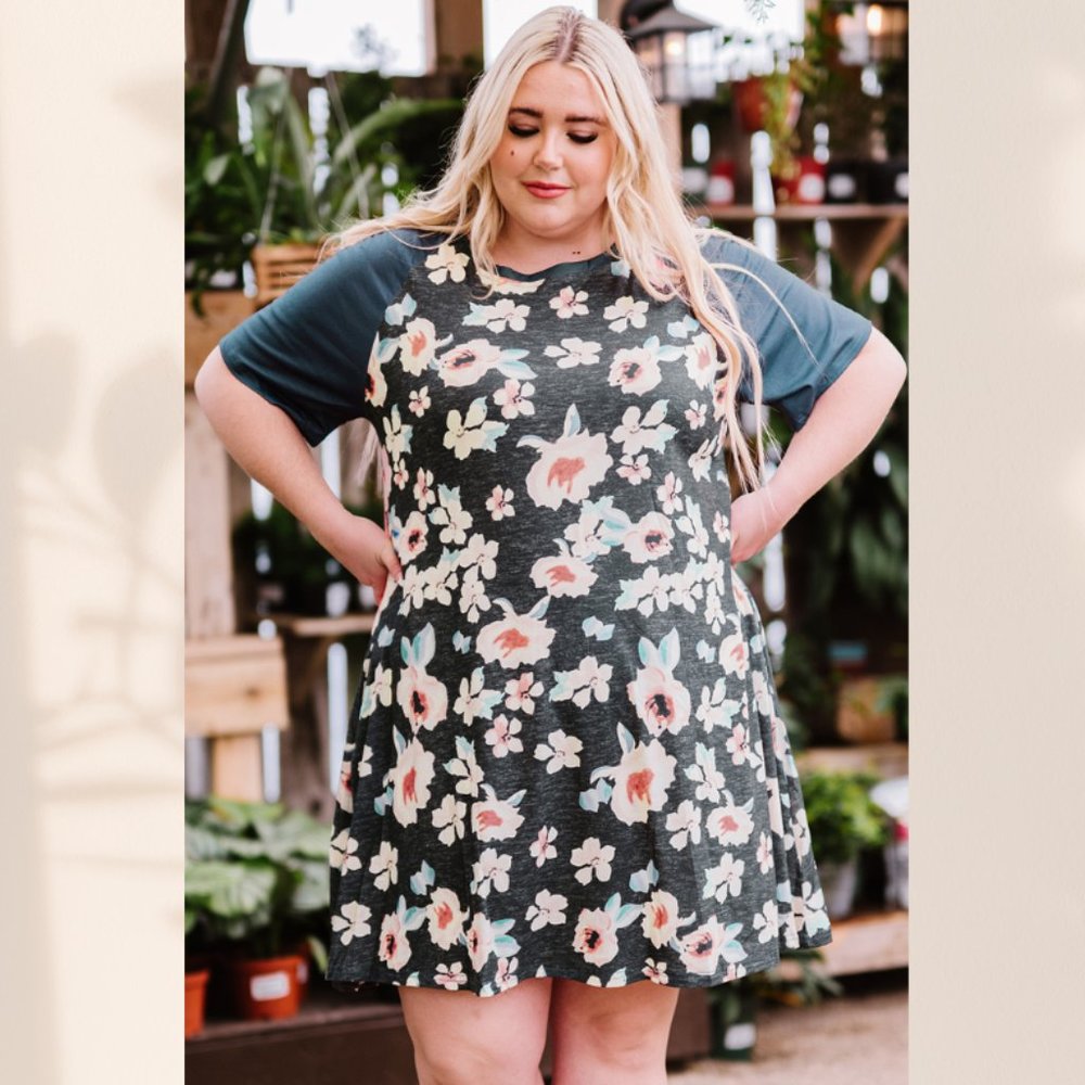 NEW Baseball Slub Dress Raglan Sleeve Floral Color Block Plus 4X Flowy 24 26 Mid